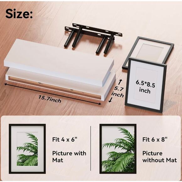 Set of Black Photo Frames and White Floating Shelves - Picture 2 of 4